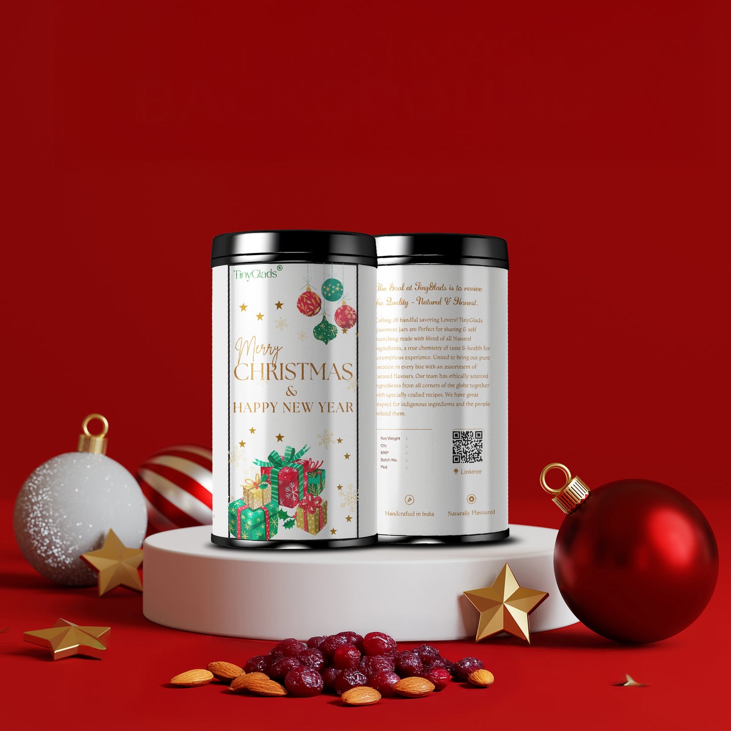 TinyGlads Merry Christmas & Happy New Year Chocolate Truffle Jar | 12 Assorted Chocolates | 250g