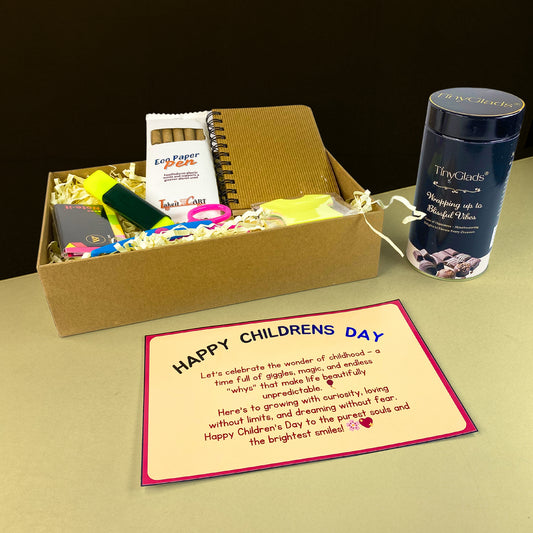 TinyGlads Children's Day Activity & Chocolate Hamper | Stationery Kit, Gourmet Chocolate Jar & Message Card
