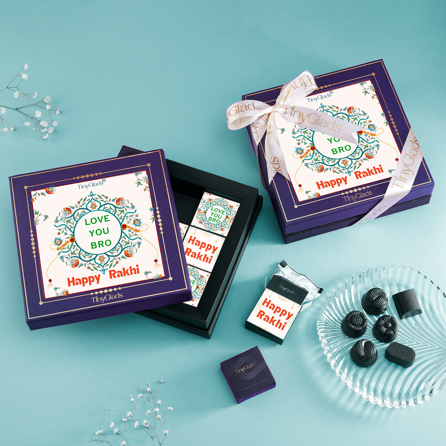 TinyGlads Love You Bro Rakhi Chocolate Gift Box | 9 Handcrafted Truffles