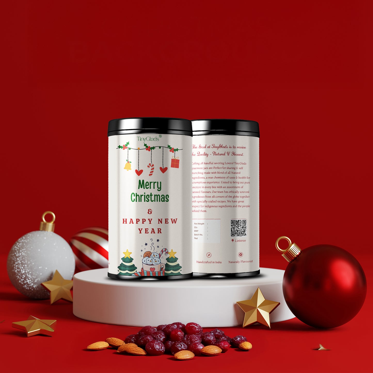TinyGlads Christmas Bliss Chocolate Jar | Festive Gift Collection | 12 Assorted Chocolates | 250g