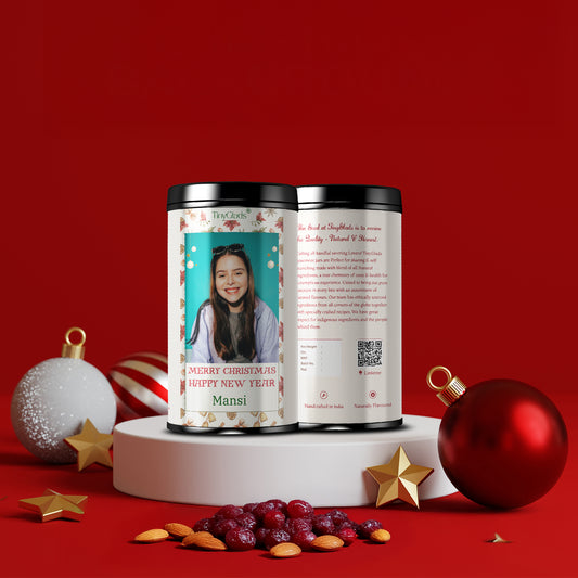 TinyGlads Personalized Christmas Photo Chocolate Jar | Custom Holiday Gift | 12 Assorted Chocolates | 250g