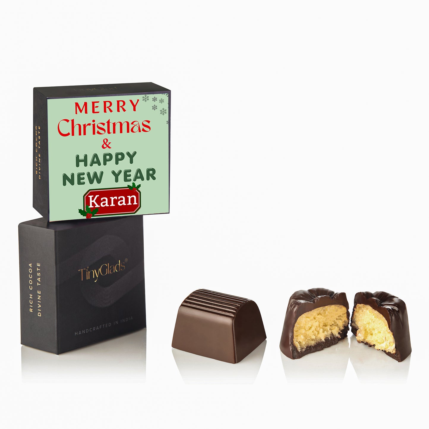 TinyGlads Personalized Christmas Chocolate Gift Box | 9 Gourmet Truffles & Chocolate Bar