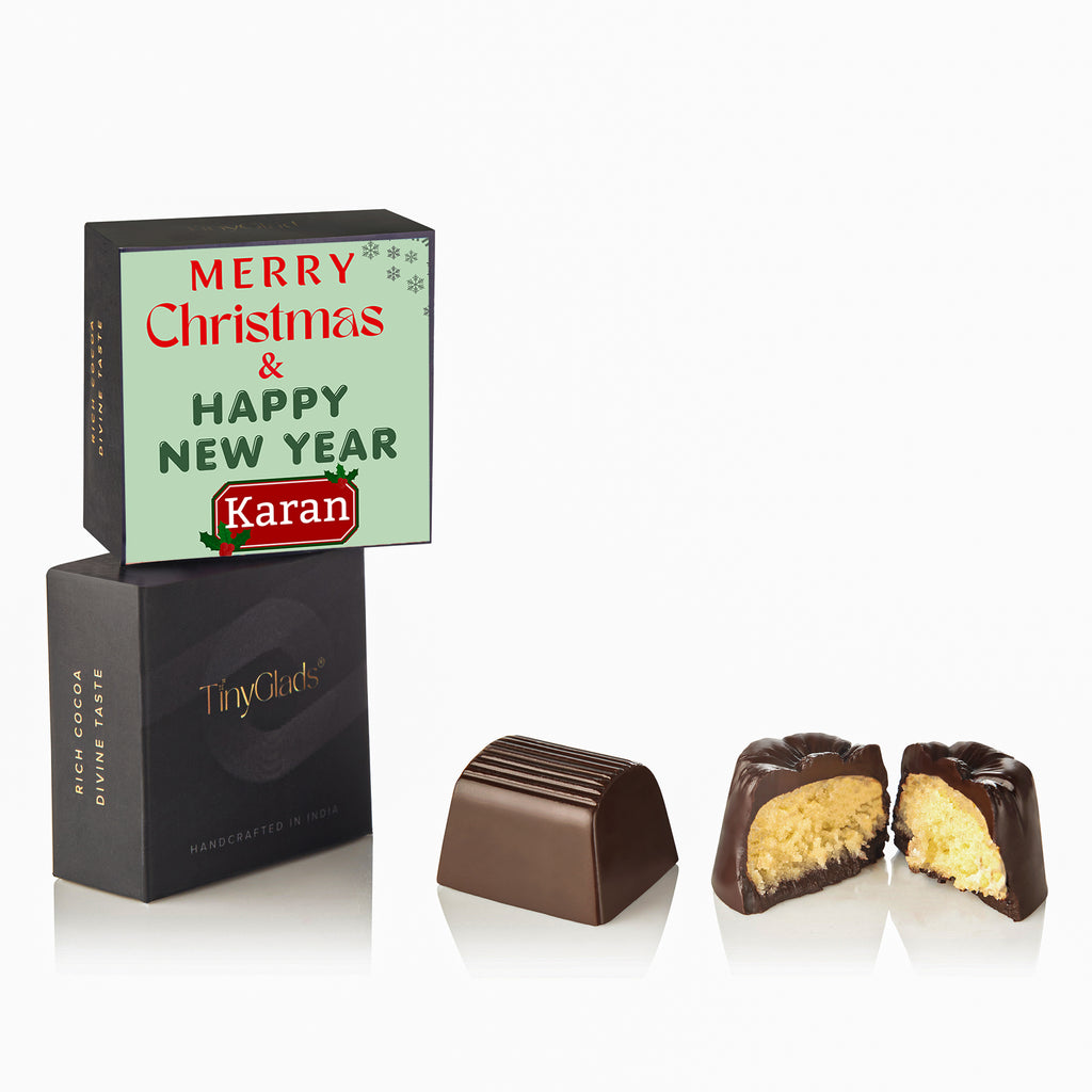 TinyGlads Personalized Christmas Chocolate Gift Box | 9 Gourmet Truffles & Chocolate Bar