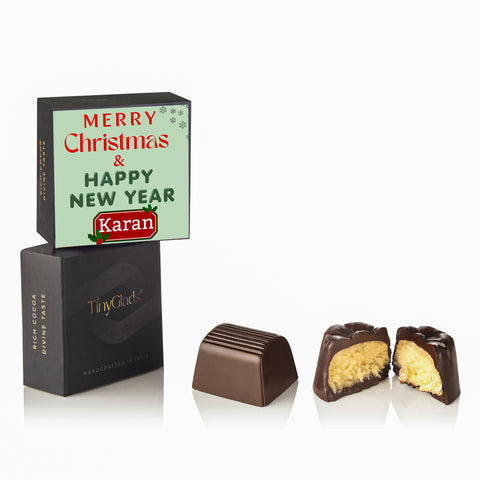 TinyGlads Personalized Christmas Chocolate Gift Box | 9 Gourmet Truffles & Chocolate Bar