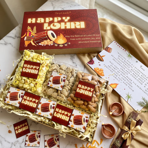 Lohri Celebration Khadi Gift Box | Popcorn, Peanuts, Rabri & Chocolate Truffles