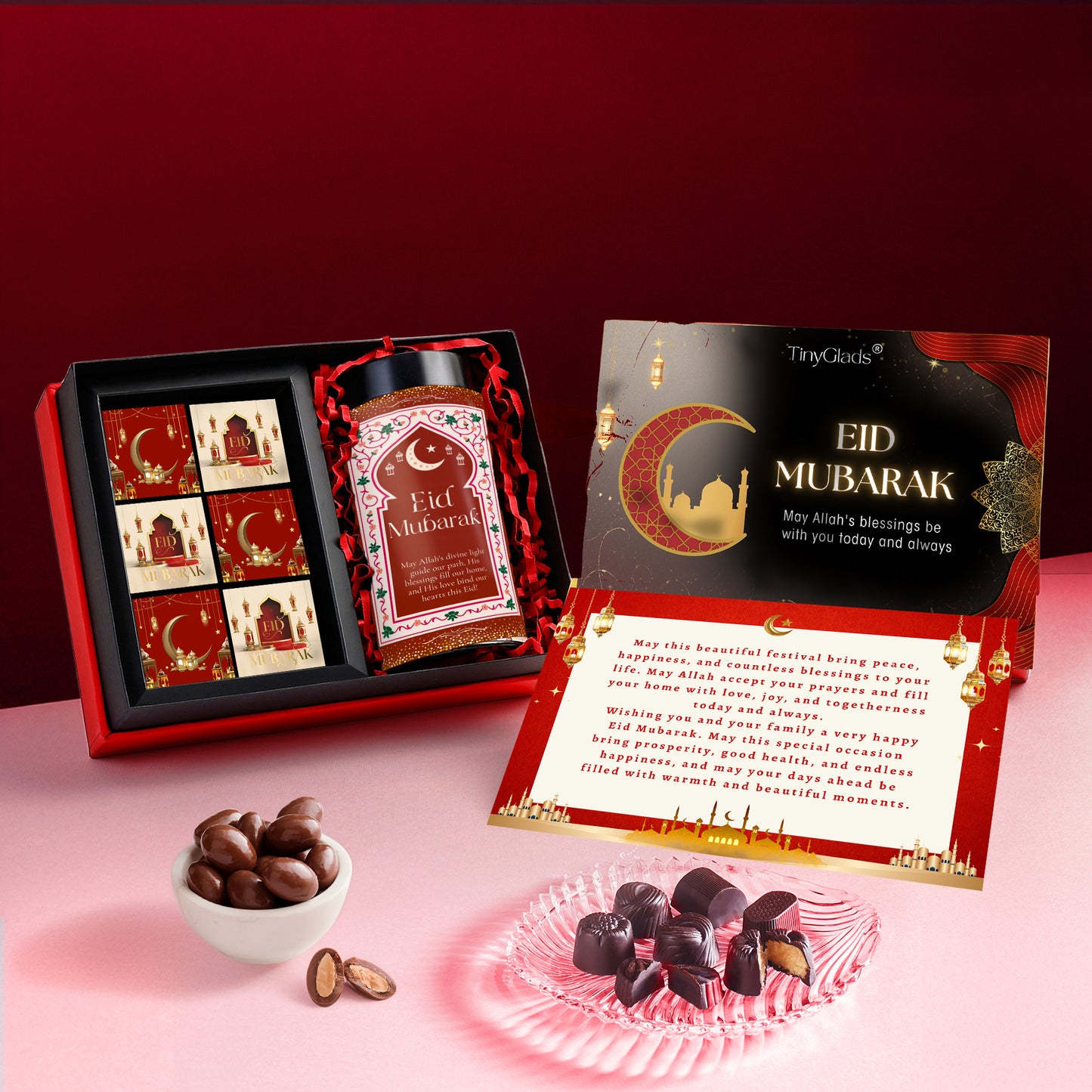 TinyGlads Eid Delight Chocolate Gift Box | 1 Chocolate Jar & 6 Handcrafted Truffles