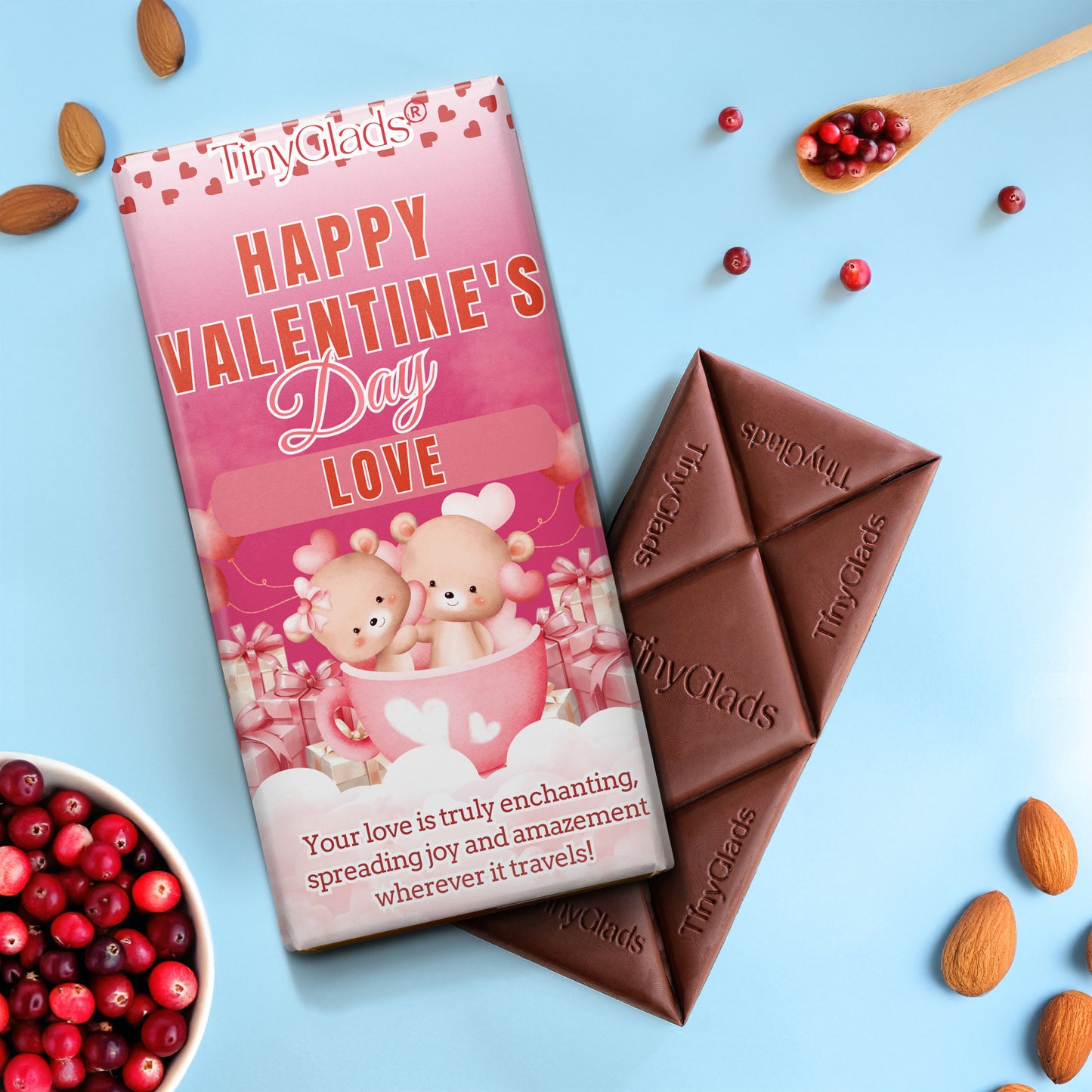 Two hearts one love chocolate bar gift box – romantic Valentine chocolate bar surprise