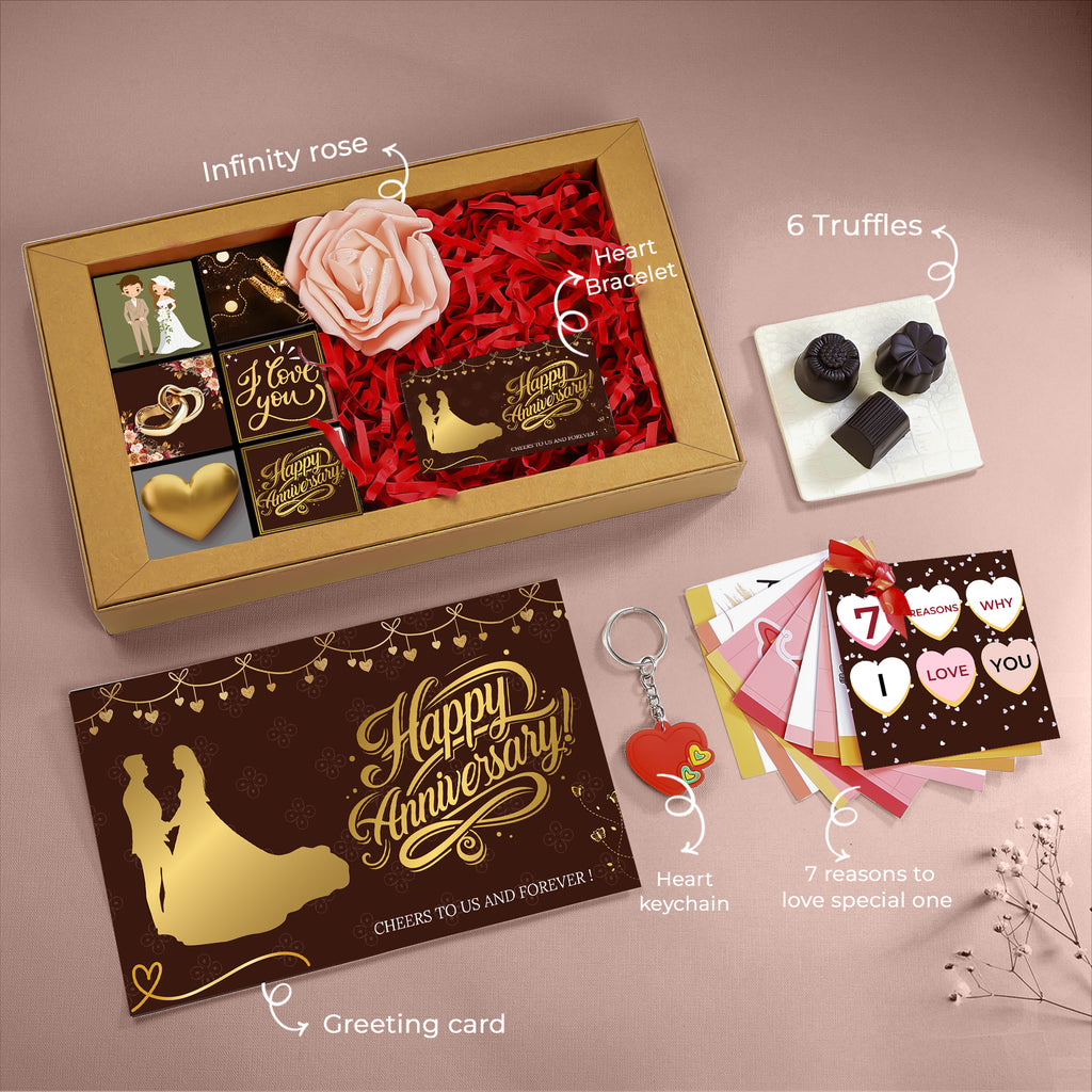 Premium Anniversary Gift Hamper with Infinity Rose, Truffles & Keepsakes