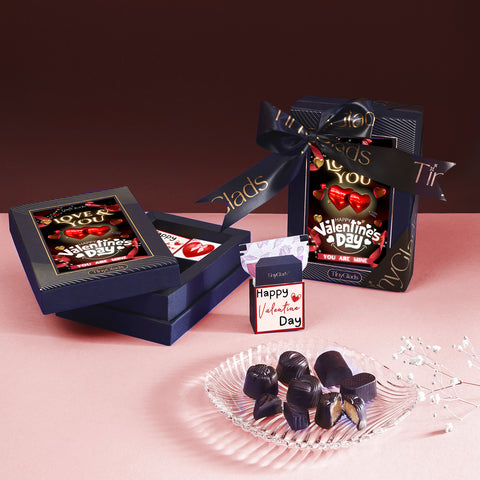 Elegant Valentine chocolate gift with 6 gourmet truffles in a luxury love chocolate box