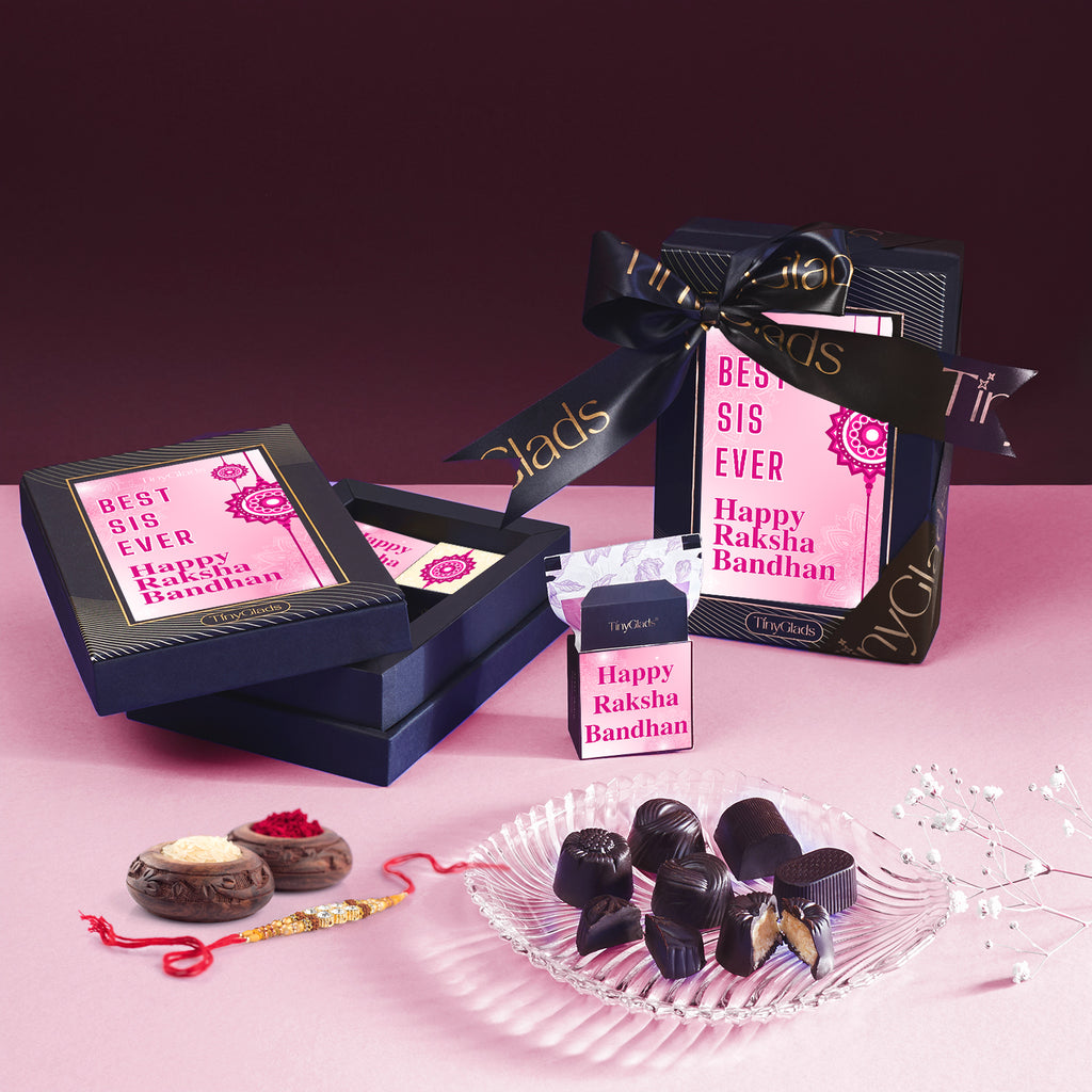 TinyGlads Pink Edition Rakhi Chocolate Box | 6 Gourmet Truffles