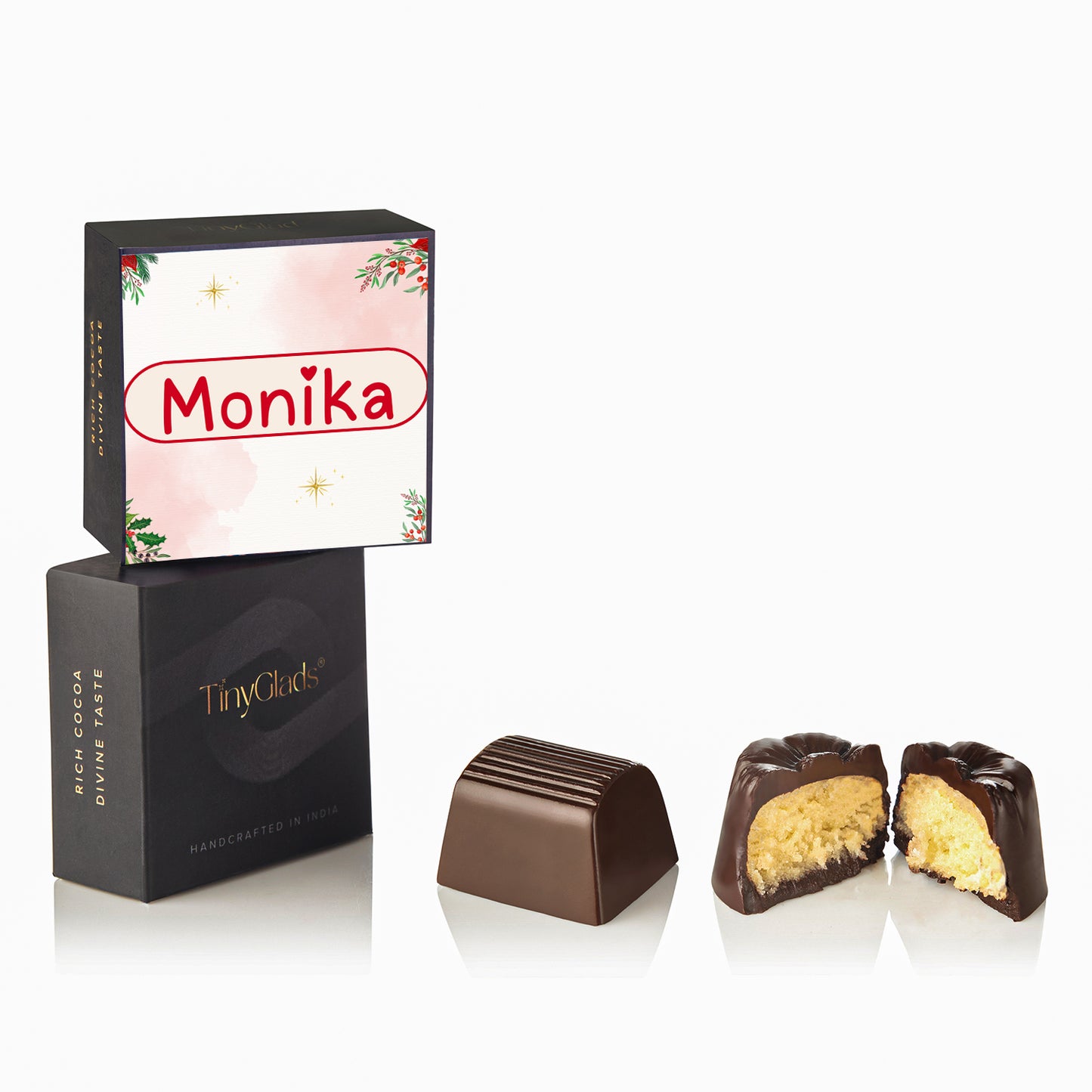 TinyGlads Personalized Red Christmas & New Year Chocolate Gift Box | 12 Gourmet Truffles