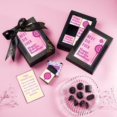 TinyGlads Pink Edition Rakhi Chocolate Box | 6 Gourmet Truffles