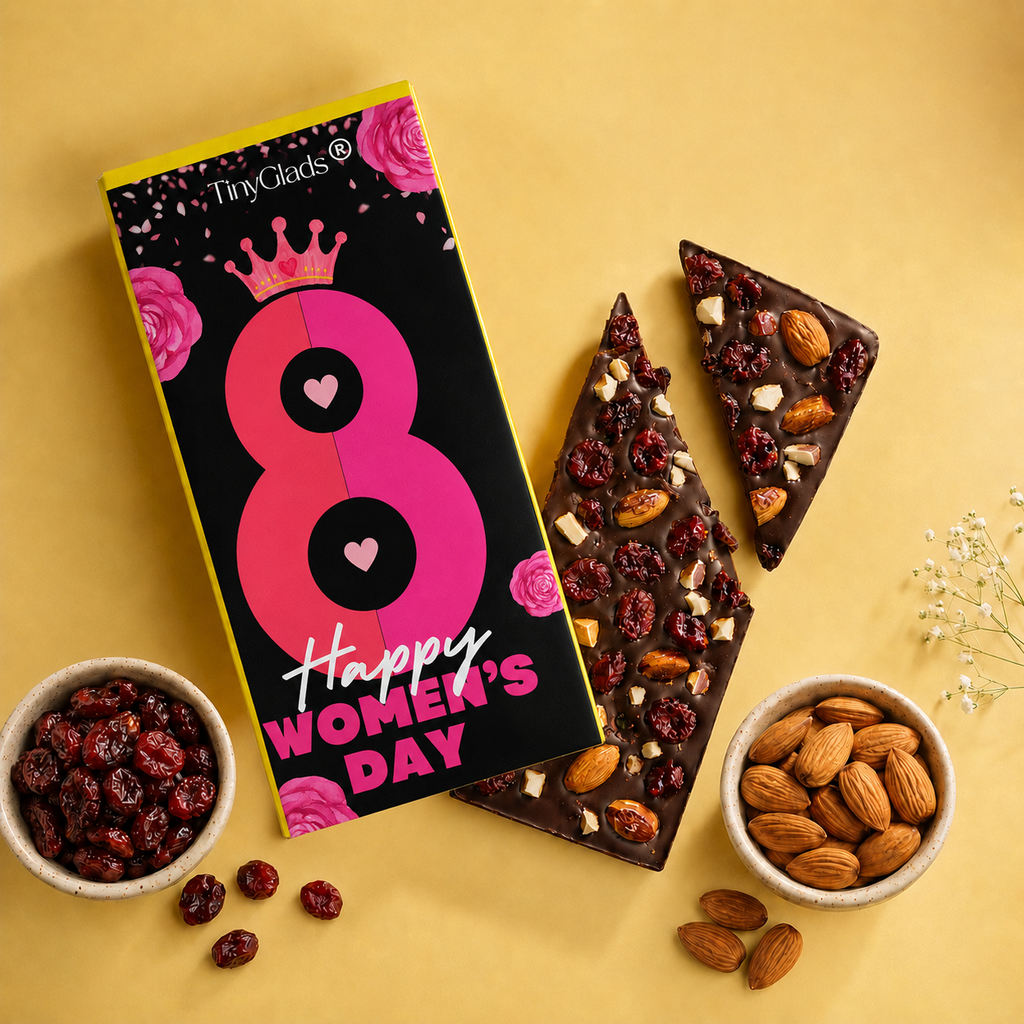 TinyGlads Midnight Bloom Women's Day Chocolate Bar | Almond & Cranberry | 80g