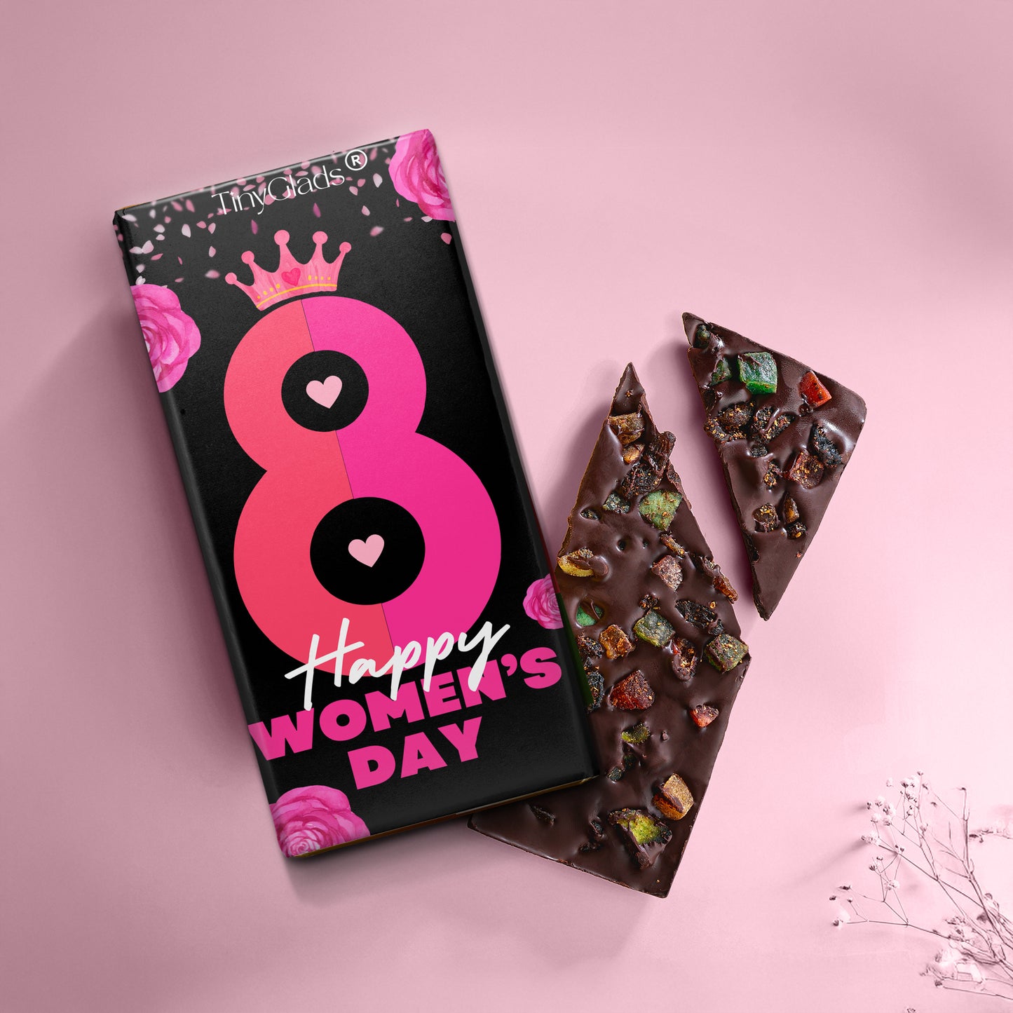 TinyGlads Women's Day Chocolate Box | 1 Chocolate Bar & 9 Assorted Truffles
