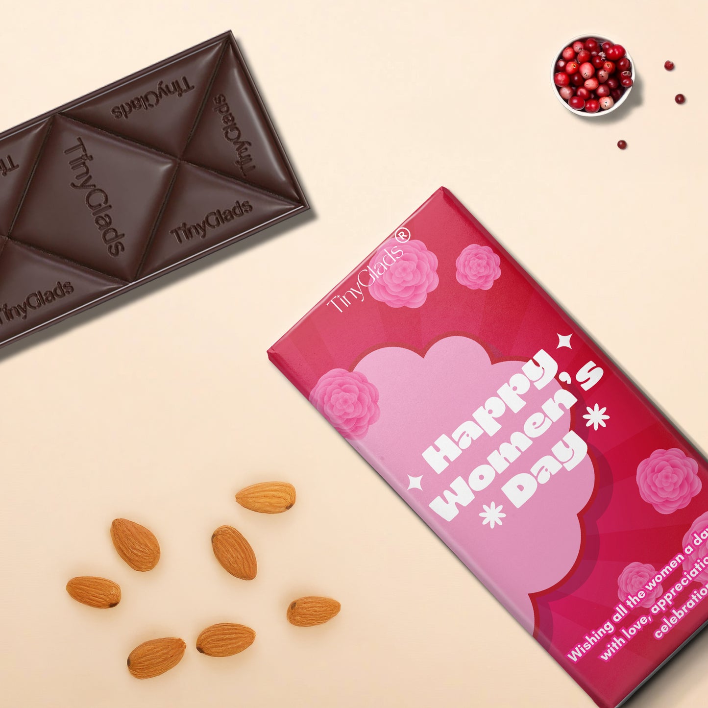 TinyGlads Rosy Celebration Chocolate Bar | Women's Day Edition | 80g