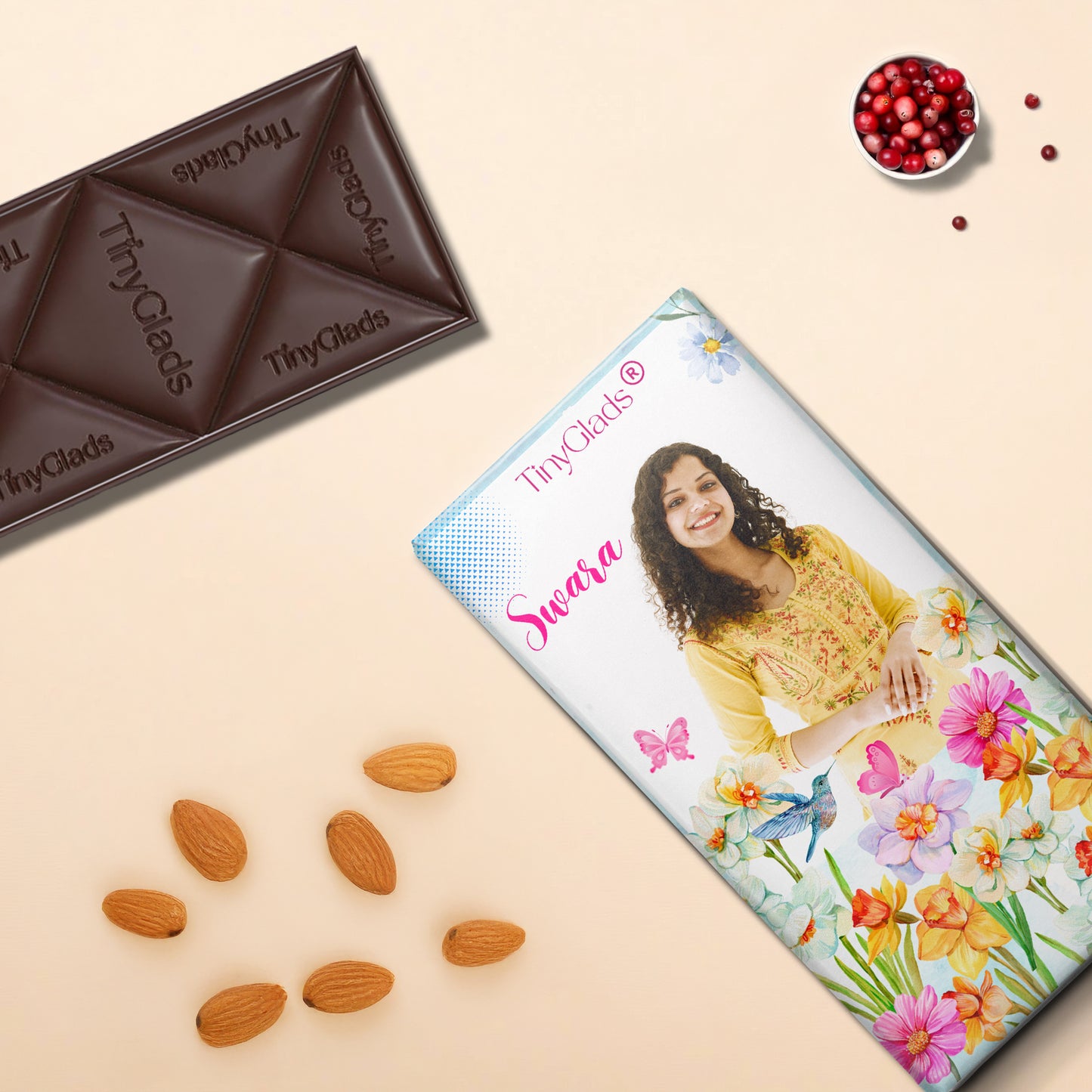 TinyGlads Personalized Women's Day Photo Chocolate Bar | Custom Name & Photo | 80g