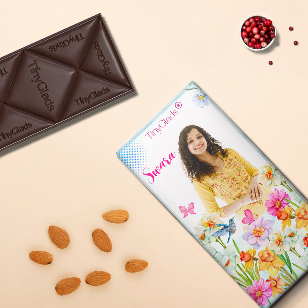 TinyGlads Personalized Women's Day Photo Chocolate Bar | Custom Name & Photo | 80g