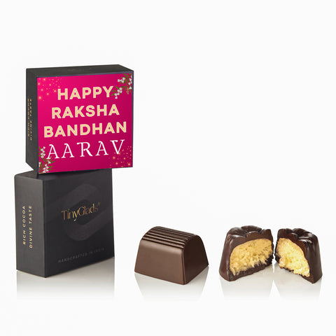 Red Elegance Rakhi Box – Personalized Chocolate & Rakhi Gift Set