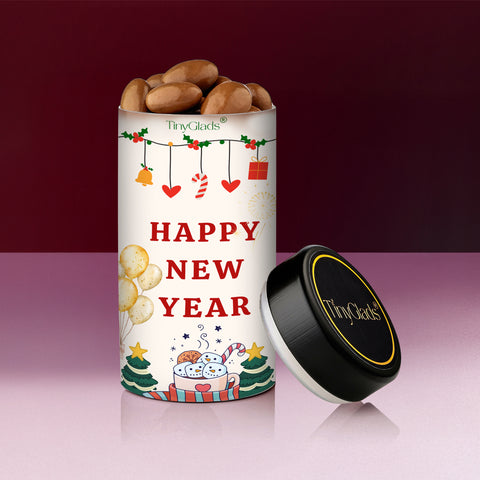 TinyGlads Happy New Year Chocolate Gift Box | 6 Gourmet Truffles & Chocolate Almond Jar