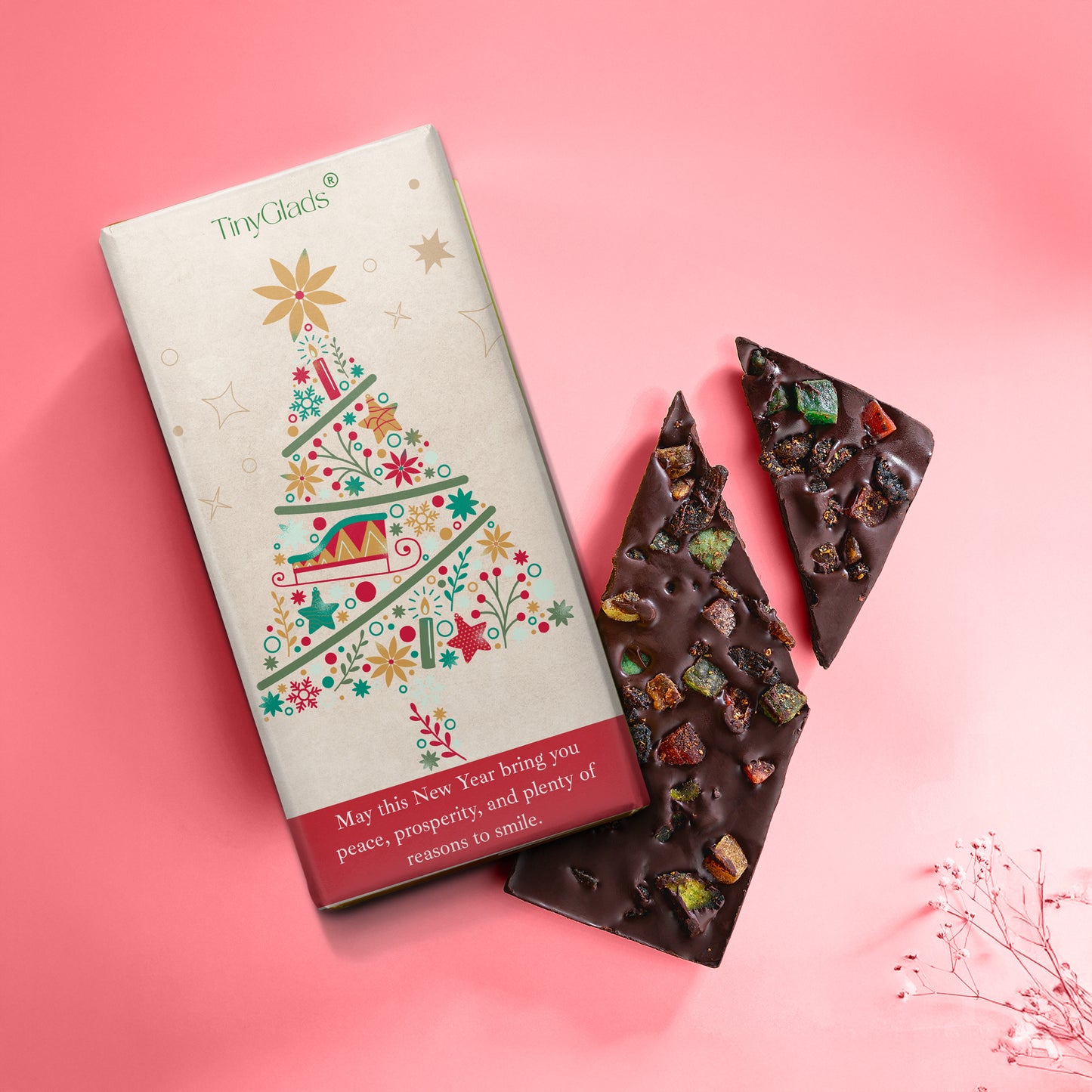 TinyGlads Christmas & New Year Chocolate Bar Gift Box | 2 Gourmet Chocolate Bars