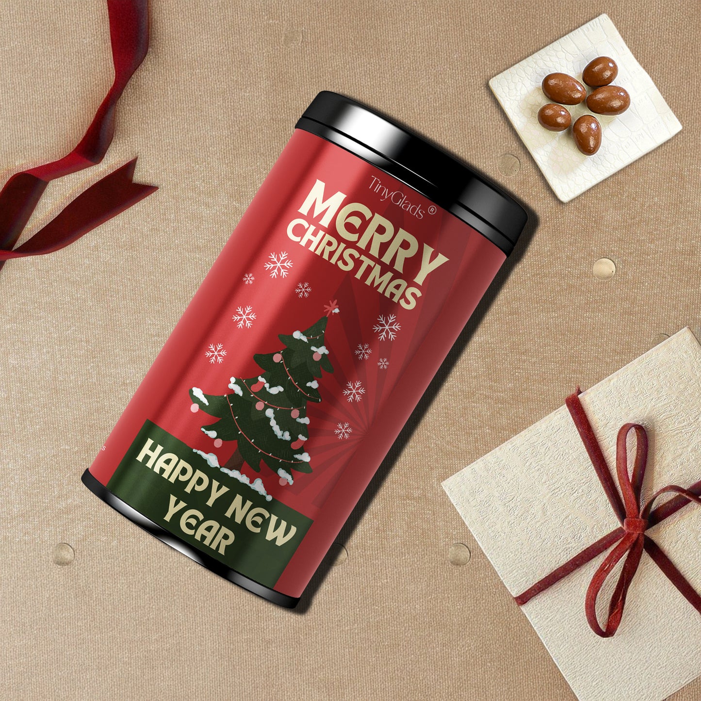 TinyGlads Merry Christmas & Happy New Year Chocolate Truffle Jar | 12 Assorted Chocolates