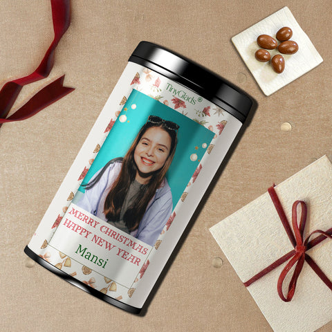 TinyGlads Personalized Christmas Photo Chocolate Jar | Custom Holiday Gift | 12 Assorted Chocolates | 250g