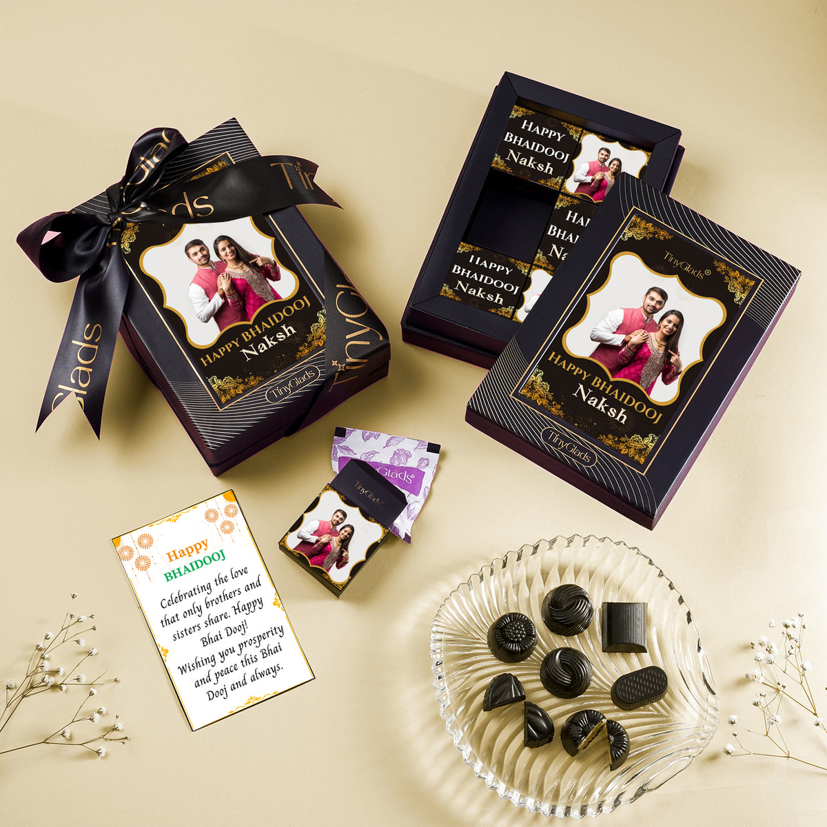 TinyGlads Bhaidooj Gift Box | 6 Assorted Chocolate Truffles & 1 Message Card