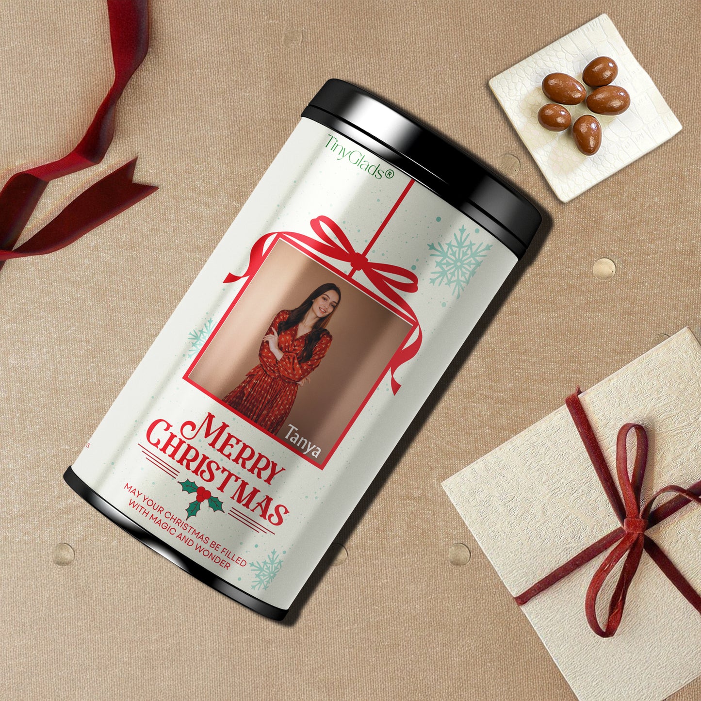 TinyGlads Christmas Snapshot Chocolate Jar | Personalized Photo Gift | 12 Assorted Chocolates