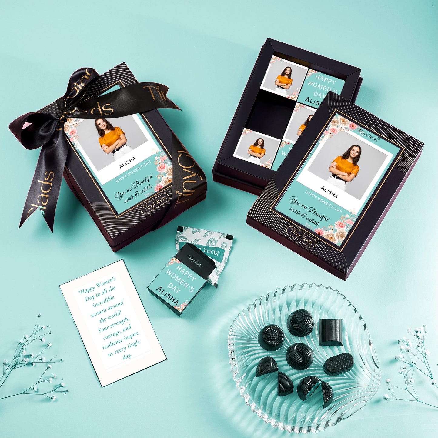 TinyGlads Custom Women's Day Keepsake Chocolate Gift Box | 6 Center-Filled Truffles