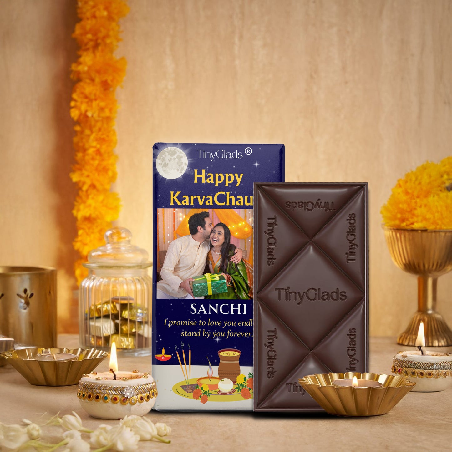 Custom Karwa Chauth Chocolate Bar with Couple Photo