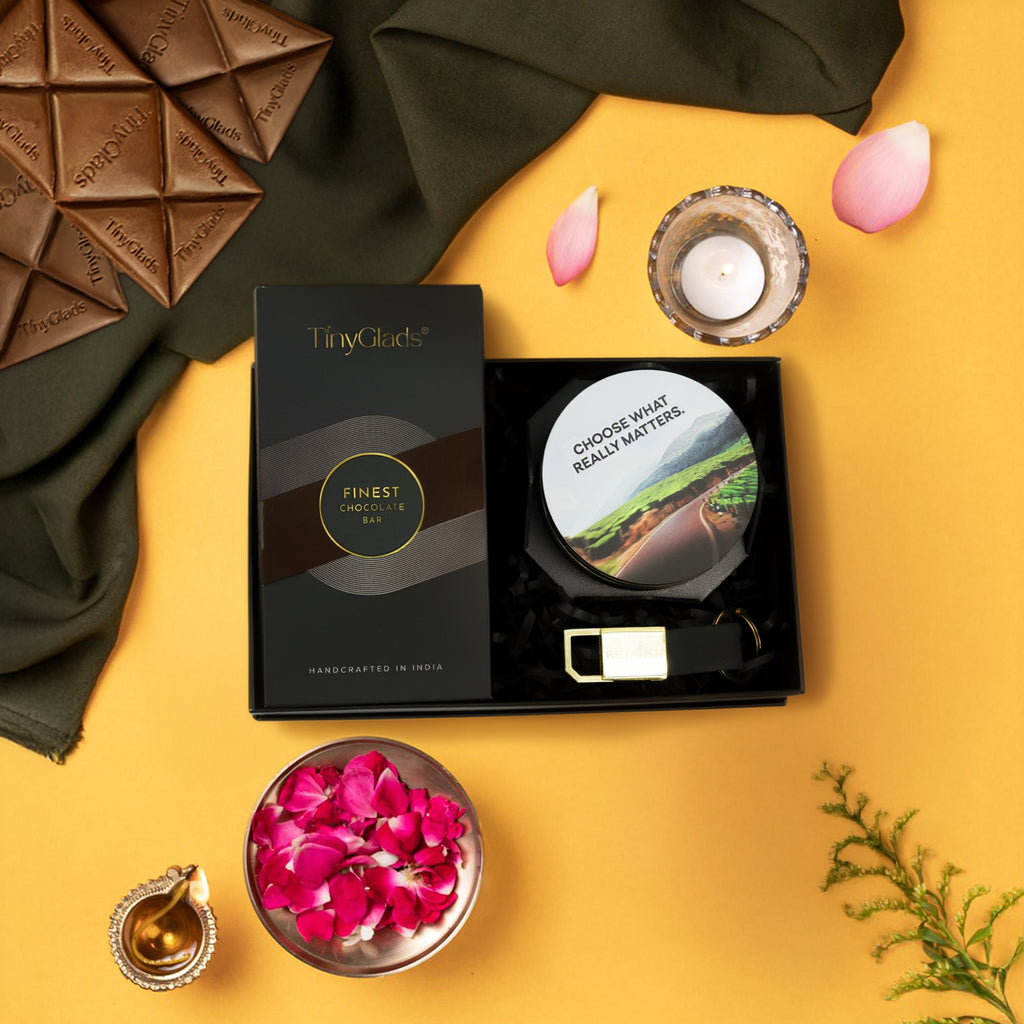 Corporate Gift Box with Chocolate Bar, Coaster & Keychain