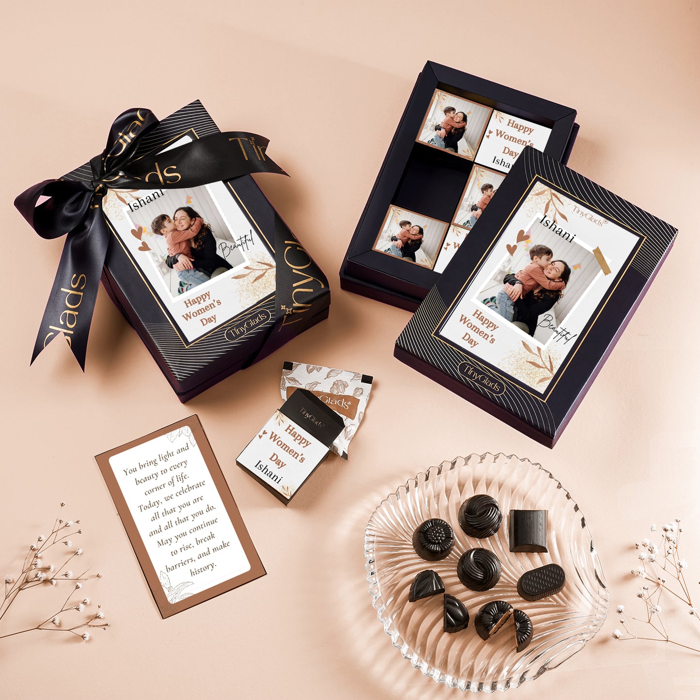 TinyGlads Personalised Women's Day Photo Frame Chocolate Gift Box | 6 Center-Filled Truffles