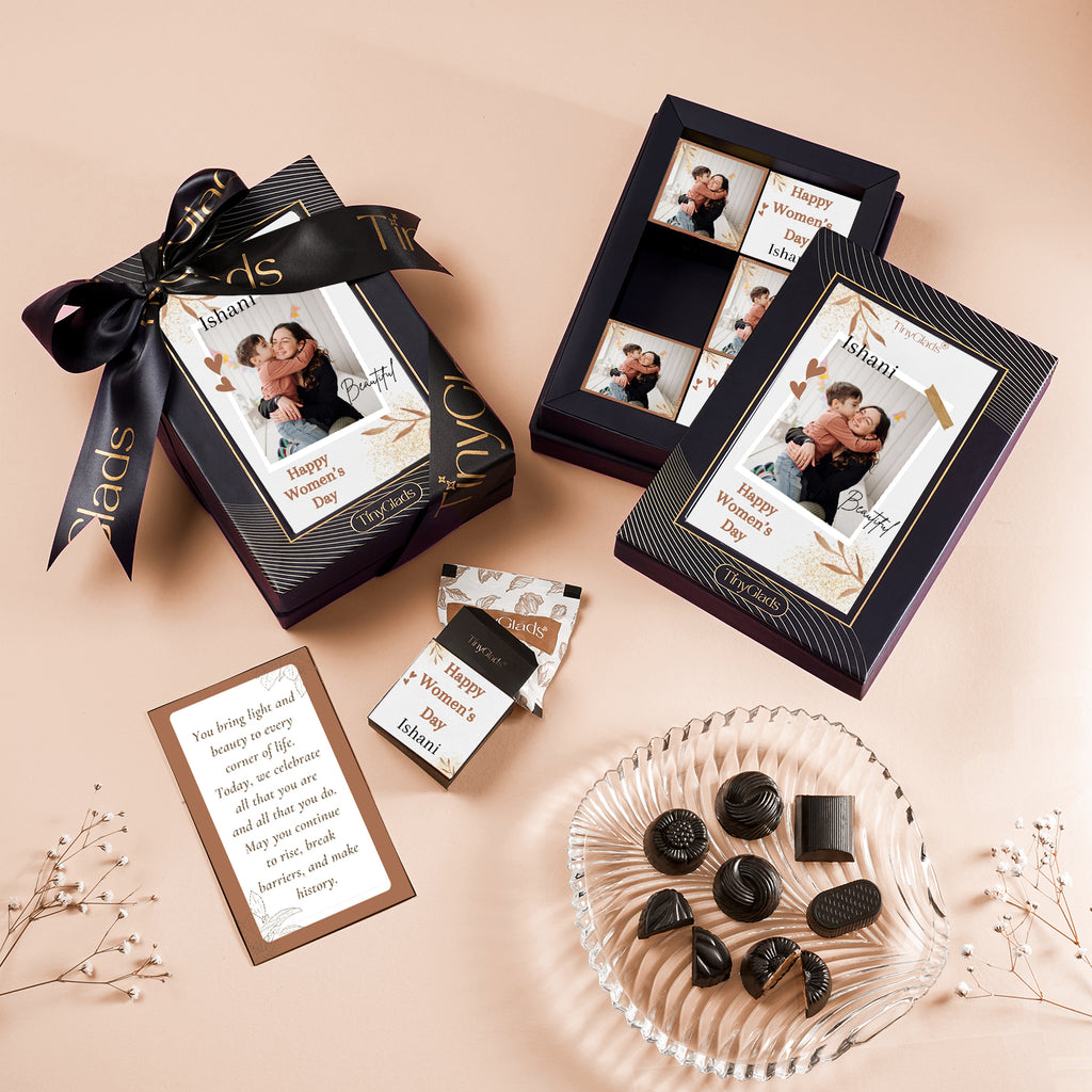 TinyGlads Personalised Women's Day Photo Frame Chocolate Gift Box | 6 Center-Filled Truffles
