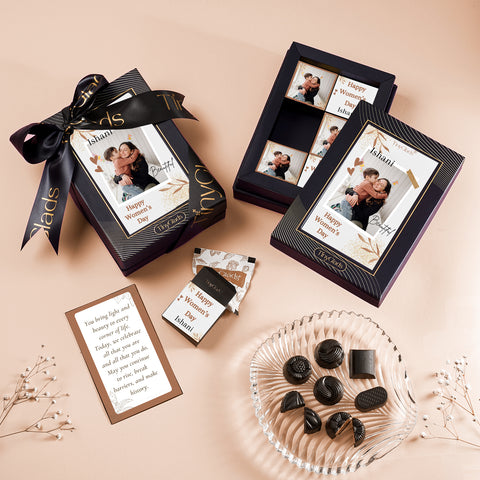TinyGlads Personalised Women's Day Photo Frame Chocolate Gift Box | 6 Center-Filled Truffles