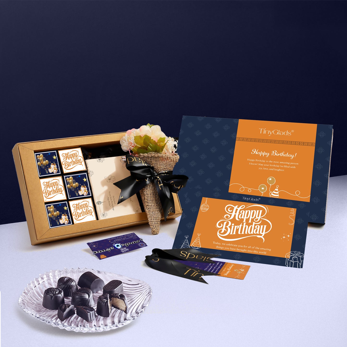 Birthday Chocolate Gift Hamper – Bracelet, Pen, Diary & Flower Bouquet