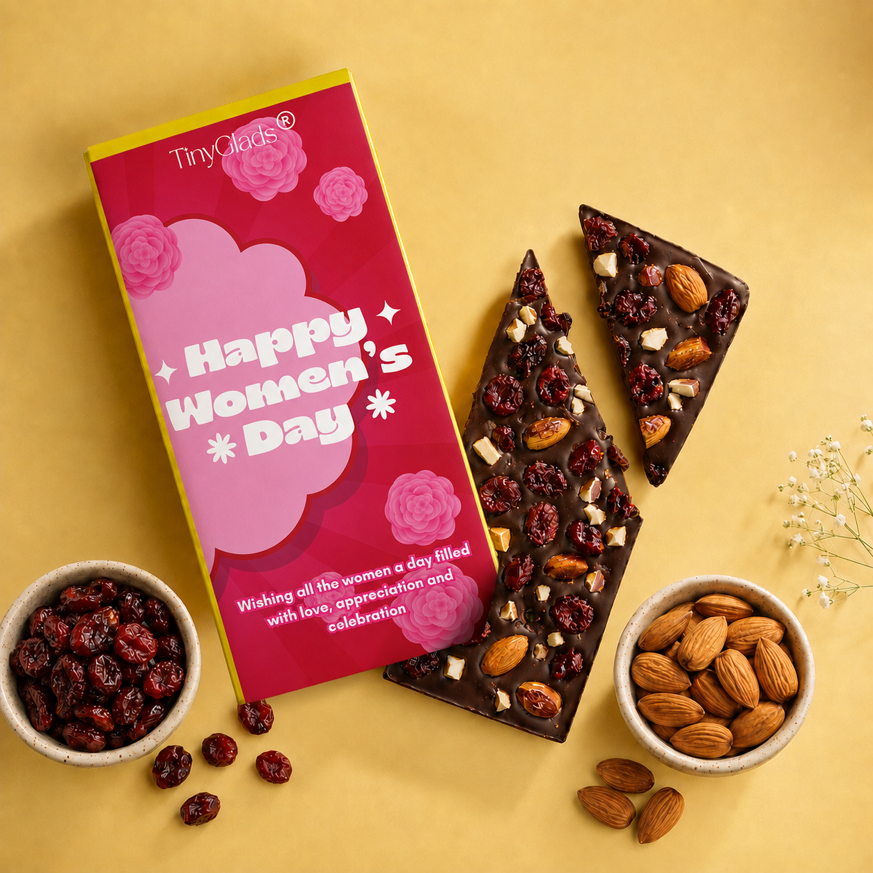 TinyGlads Rosy Celebration Chocolate Bar | Women's Day Edition | 80g