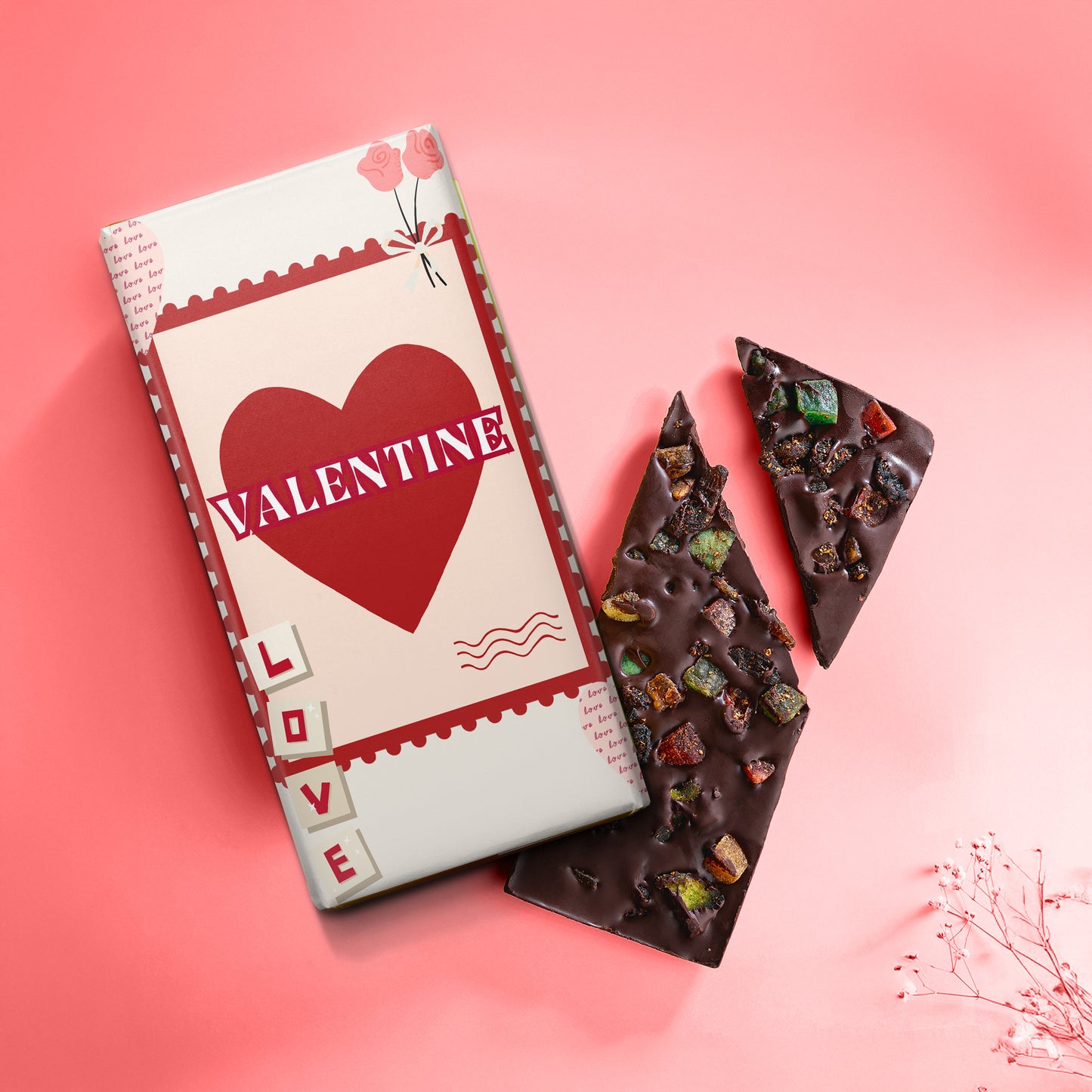 Valentine’s Chocolate Gift Box with 3 Bars & Romantic Message Card