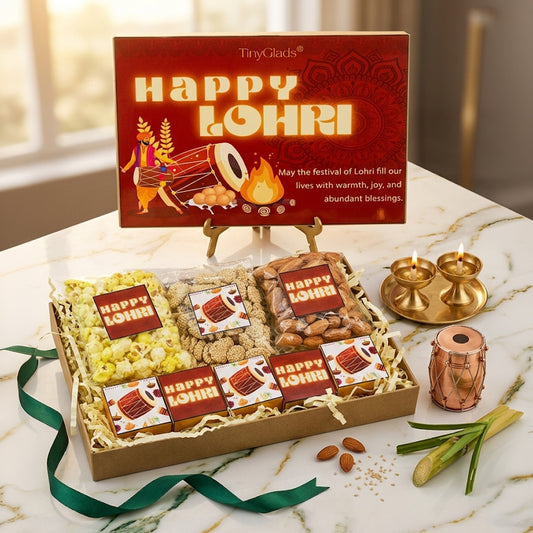 Lohri Celebration Khadi Gift Box | Popcorn, Peanuts, Rabri & Chocolate Truffles