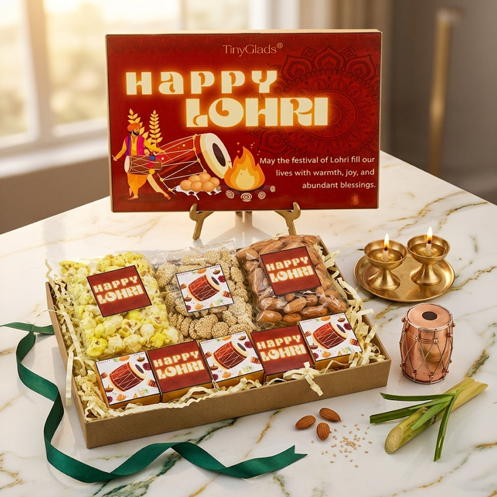 Lohri Celebration Khadi Gift Box | Popcorn, Peanuts, Rabri & Chocolate Truffles