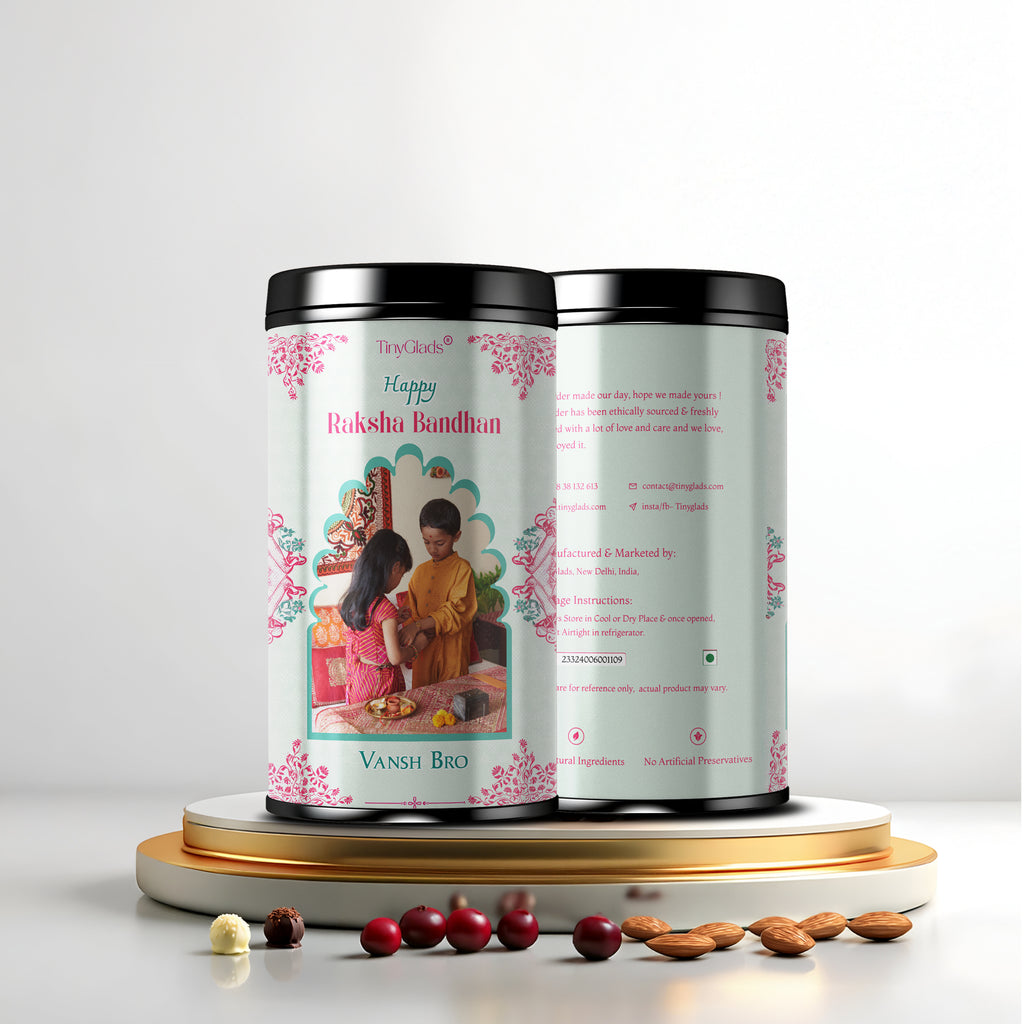 TinyGlads Rakhi Memories Personalized Chocolate Truffle Jar | Custom Photo | 12 Truffles