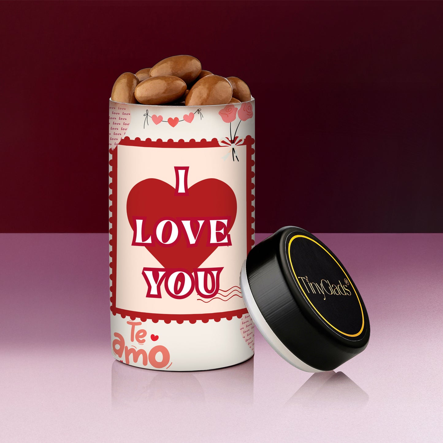 Romantic Valentine Chocolate Gift Box with 6 Truffles, Chocolate Jar & Bar