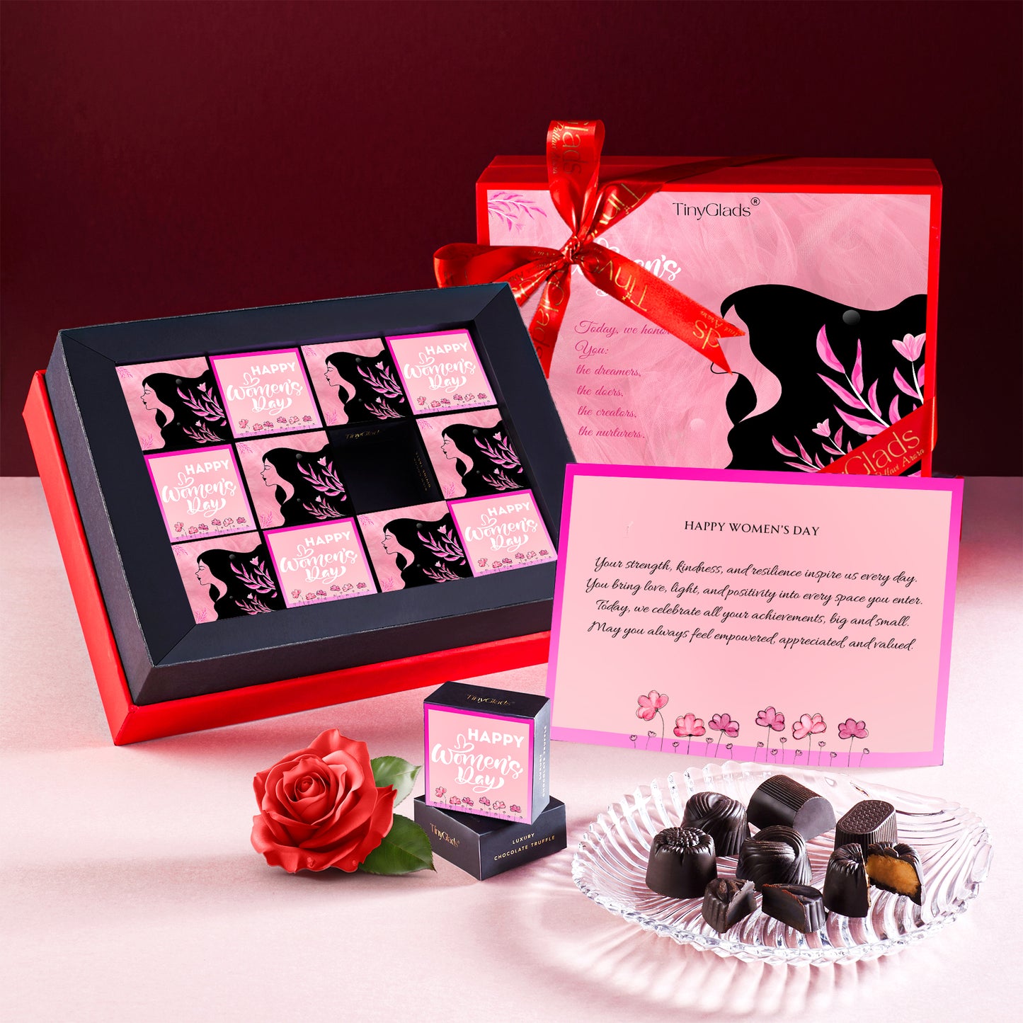 TinyGlads Women's Day Premium Chocolate Gift Box | 12 Assorted Center-Filled Truffles