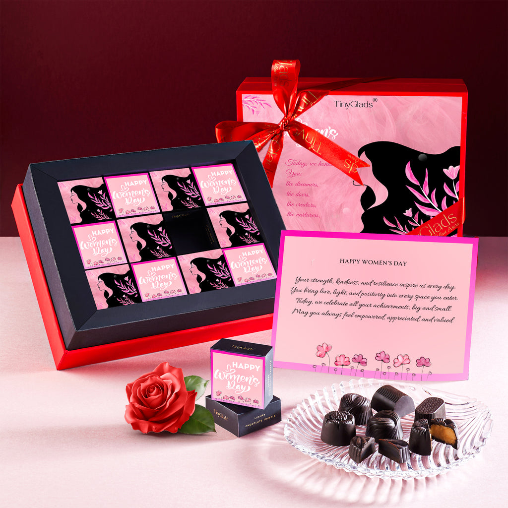 TinyGlads Women's Day Premium Chocolate Gift Box | 12 Assorted Center-Filled Truffles