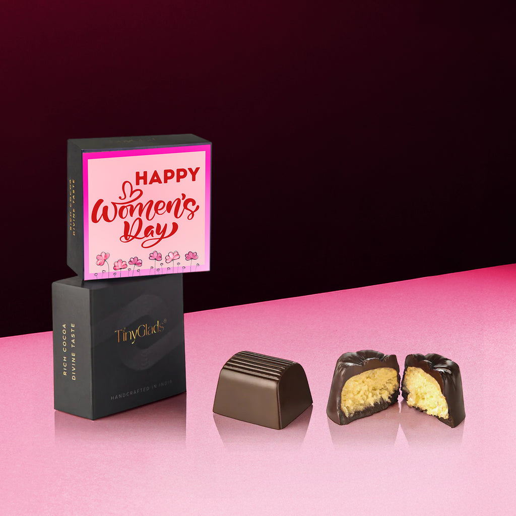 TinyGlads Women's Day Chocolate Gift Box | 1 Gourmet Chocolate Jar & 6 Assorted Truffles