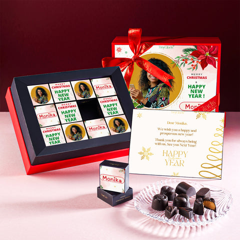 TinyGlads Personalized Red Christmas & New Year Chocolate Gift Box | 12 Gourmet Truffles