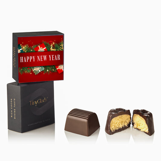 TinyGlads Happy New Year Chocolate Gift Box | 6 Gourmet Truffles & Chocolate Almond Jar