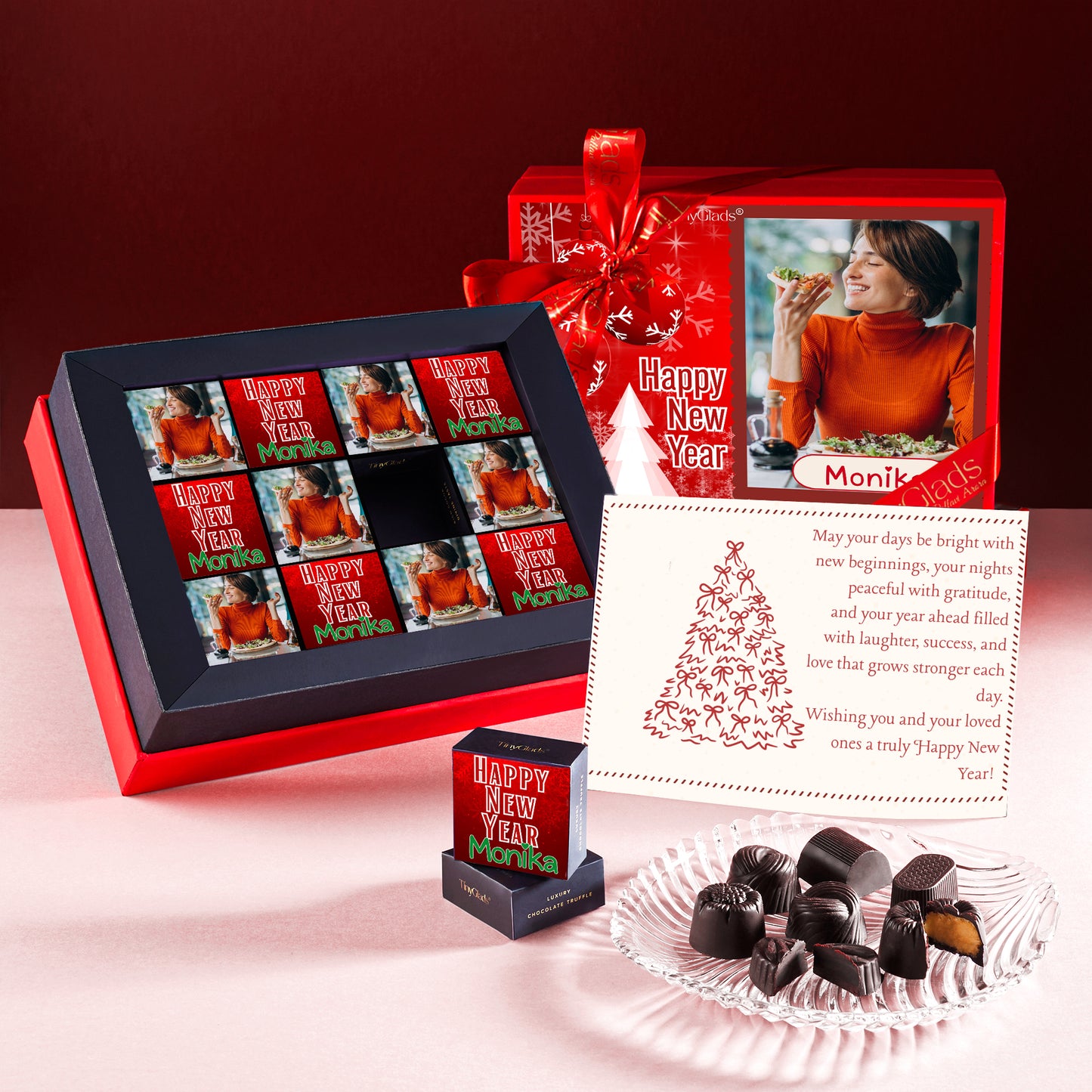 New Year Celebration Photo Chocolate Box – Custom Name Gift
