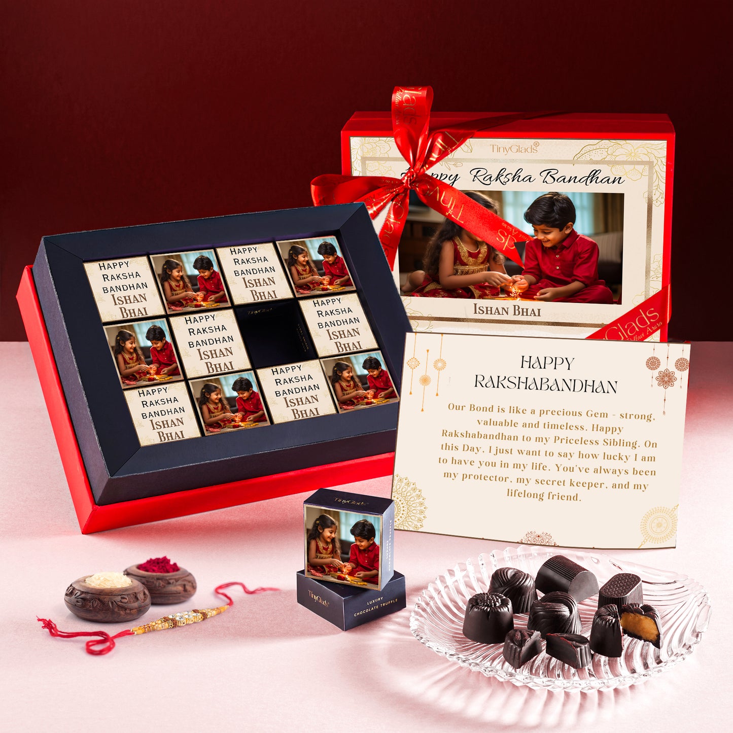 Personalized Raksha Bandhan Chocolate Box with Rakhi for Brother