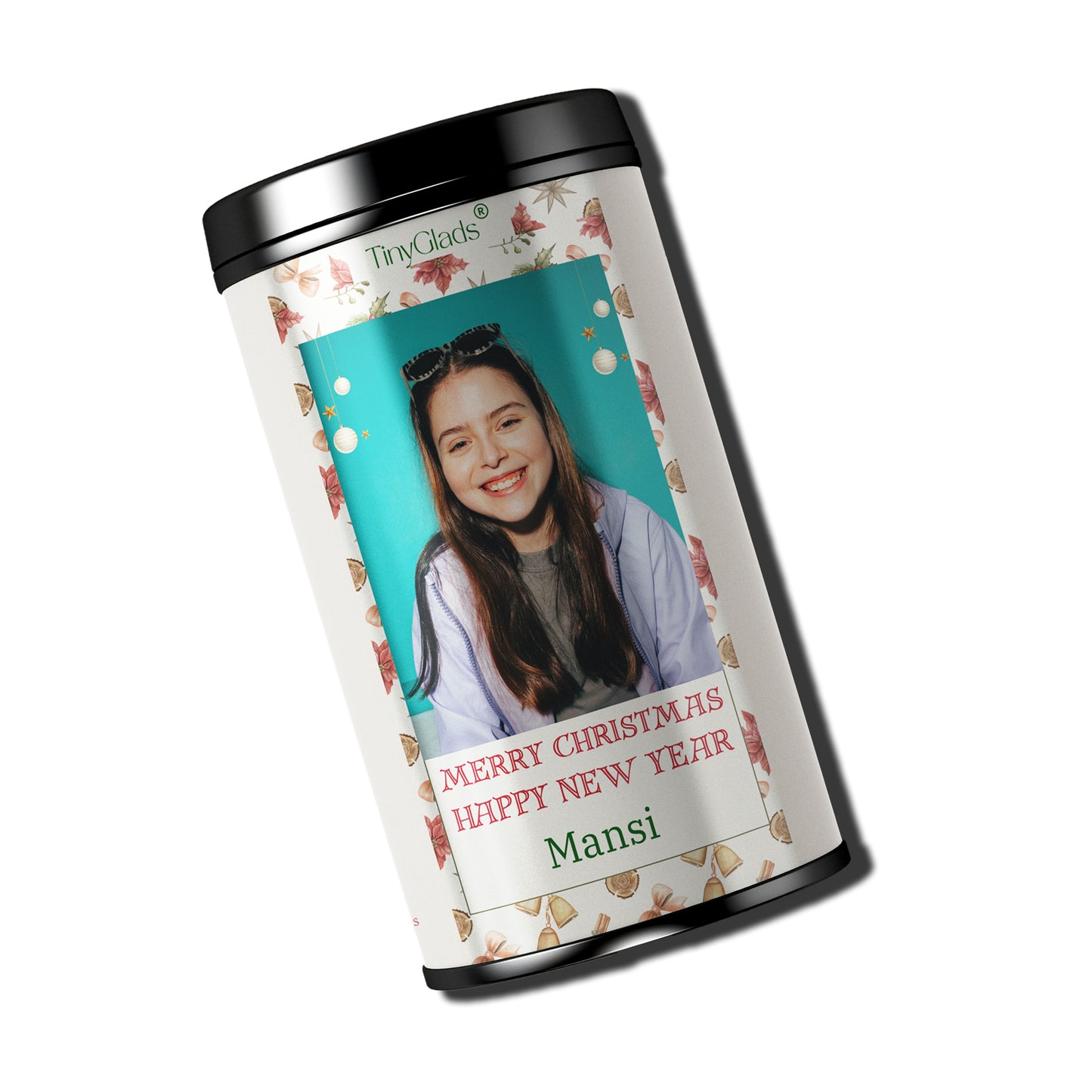 TinyGlads Personalized Christmas Photo Chocolate Jar | Custom Holiday Gift | 12 Assorted Chocolates | 250g