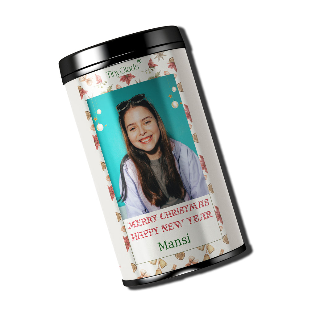 TinyGlads Personalized Christmas Photo Chocolate Jar | Custom Holiday Gift | 12 Assorted Chocolates | 250g
